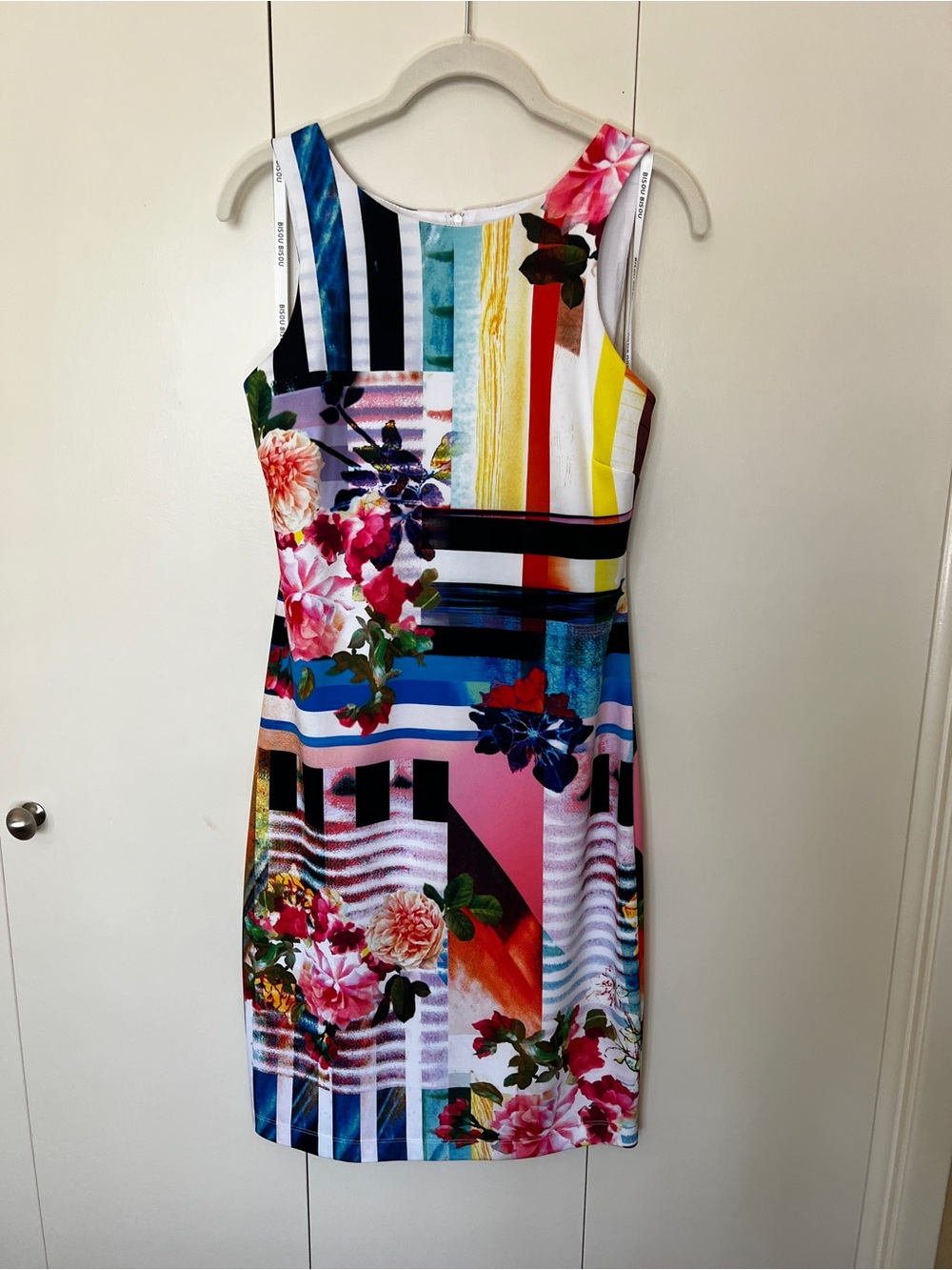 Bisou Bisou Multicolor Floral Stripe Midi Sheath Dress